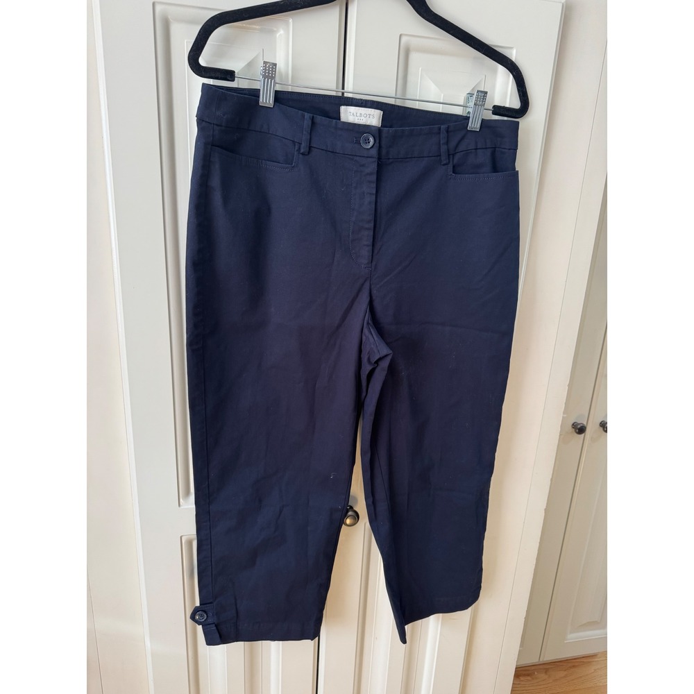 Talbots Womens Cropped Pants Navy Blue‎ Button Accent Size 12 Career EUC